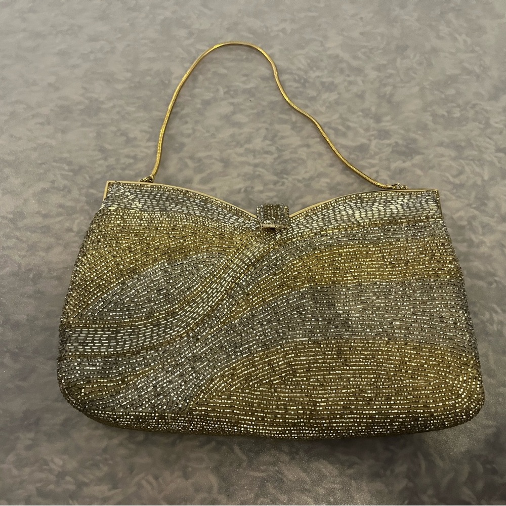 Walborg Gold and Silver Beaded Clutch